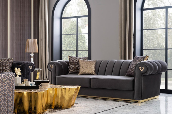 Luxury modern design 3-seater canapé elegant wooden upholstered fabric new
