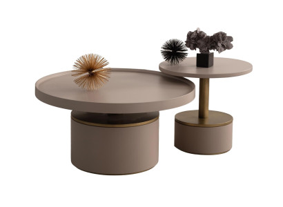 Luxury round wooden coffee table set for living room
