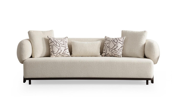 Modern 3-seater sofa in luxury fabric and wood