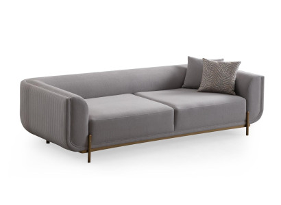Monochrome gray 3-seater sofa with golden steel legs for modern office