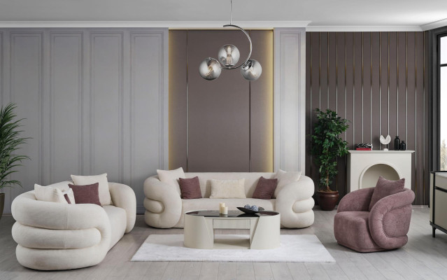 3-seater sofa and armchair set in white color 3 pieces new design living room