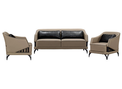 Living room sofa set 3+1+1 upholstered luxury wooden table 3 pieces