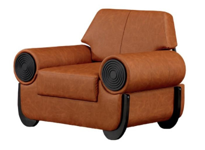 Modern upholstered luxury orange armchair in wood for living room with a single aesthetic color elegance