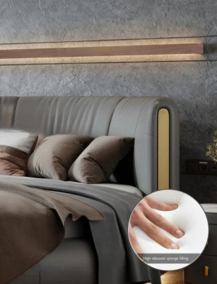 Gray-beige round bed with exclusive modern design for the bedroom