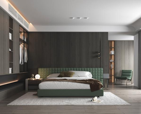 Modern bed with elegant upholstered headboard for the bedroom