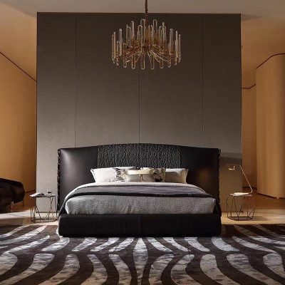 Modern black bed, upholstered, luxury, exclusive