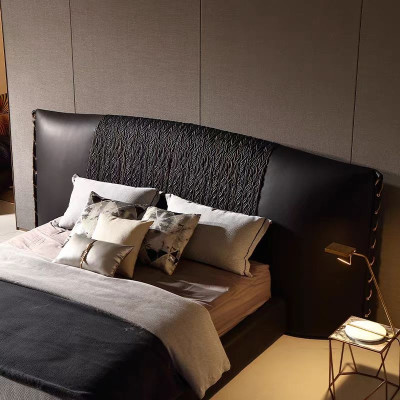 Modern black bed, upholstered, luxury, exclusive
