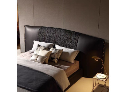 Modern black bed, upholstered, luxury, exclusive
