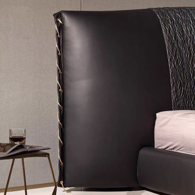 Modern black bed, upholstered, luxury, exclusive