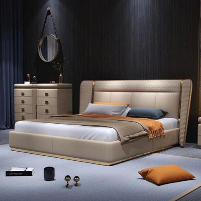 Modern luxury quilted bed beige