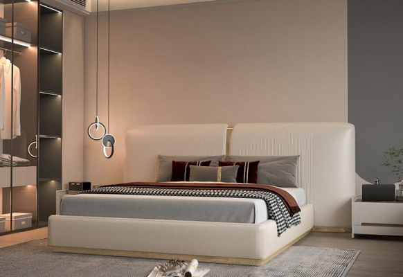 Elegant bed with beige pattern