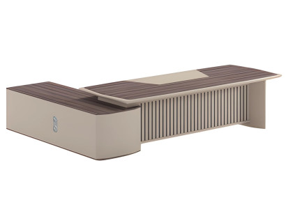 Modern beige desk with wood effect and extended surface