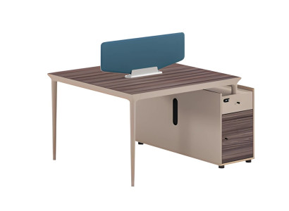 Modern beige desk with wood texture and soundproof panel, additional storage space for office furniture