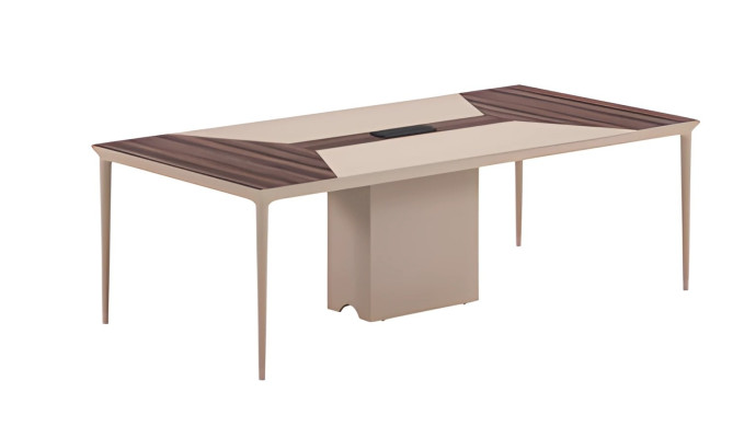 Beige conference table with wooden structure and modern design for office and meetings