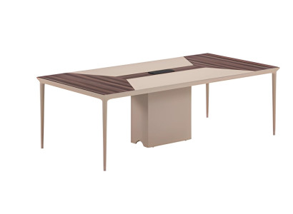 Beige conference table with wooden structure and modern design for office and meetings