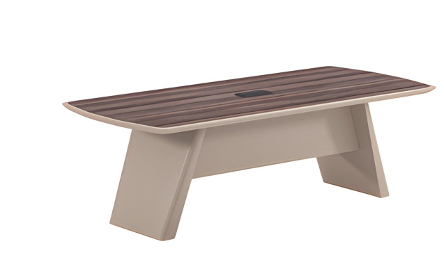 Beige desk with wooden structure and modern design for office and home use