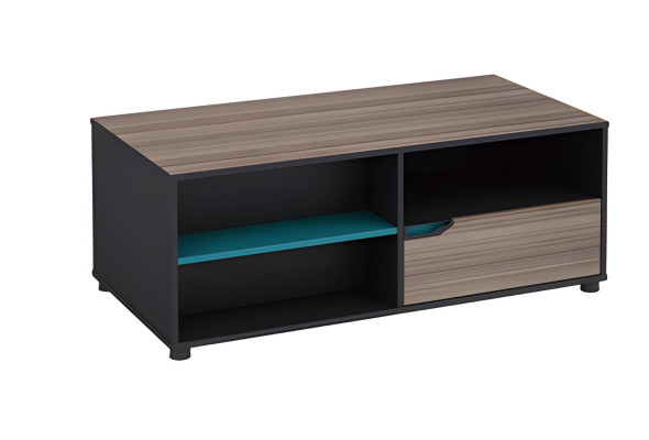 Modern living room table in brown and black wood with drawer