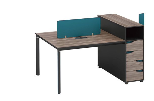 Modern desk with storage space, partition panel and wood appearance