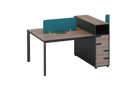 Modern desk with storage space, partition panel and wood appearance