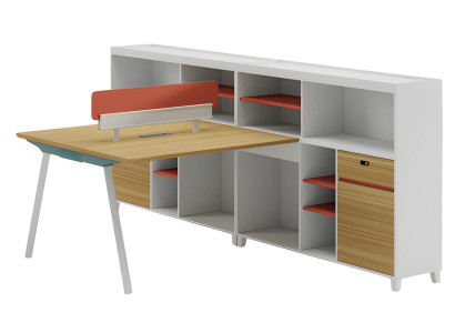 Modern desk with storage and orange shelf