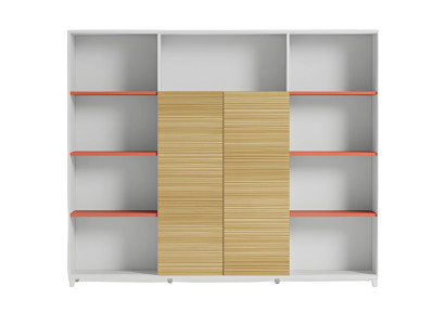 Elegant table lamp with wooden shelves and orange details