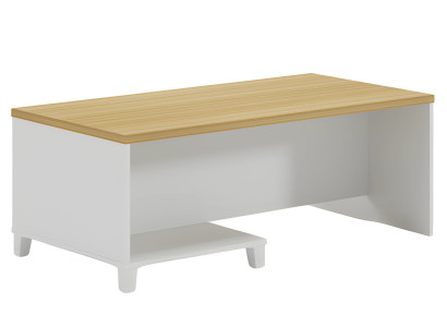 Modern living room table with white frame and wooden surface for an elegant space