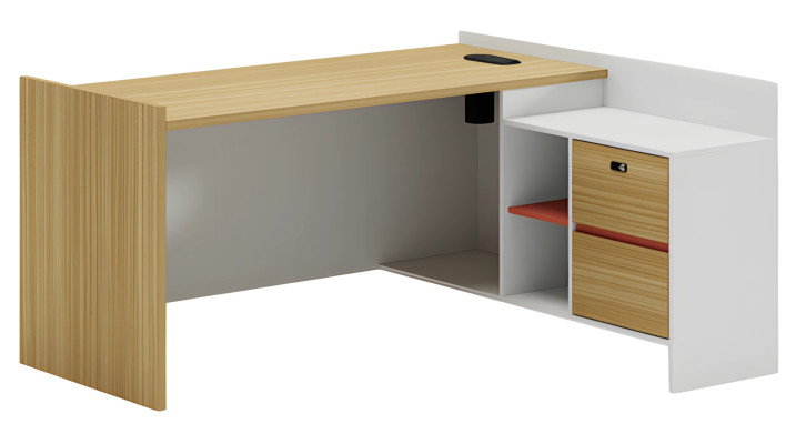 Modern faux wood desk with storage and shelves