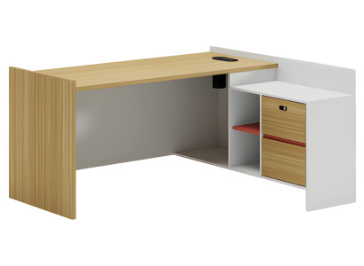 Modern faux wood desk with storage and shelves