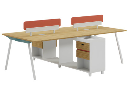 Modern desk with backrest, storage space, and shelves