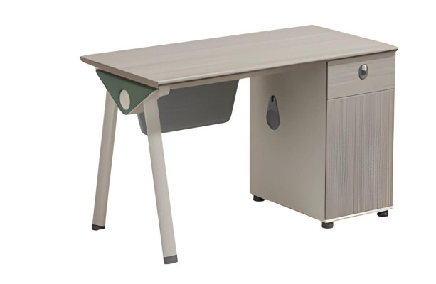 Beige desk with wood appearance and modern storage for offices and homes