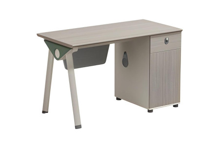 Beige desk with wood appearance and modern storage for offices and homes