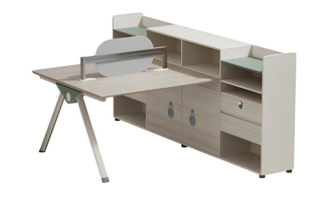 Beige table modern with storage and backrest for office and home