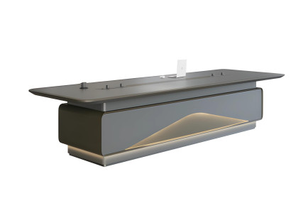 Luxury gray conference table with LED lighting and cable management