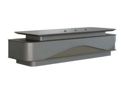 Modern gray and black desk with luxury storage and cable management