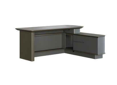 Modern gray corner desk with storage and elegant cable openings