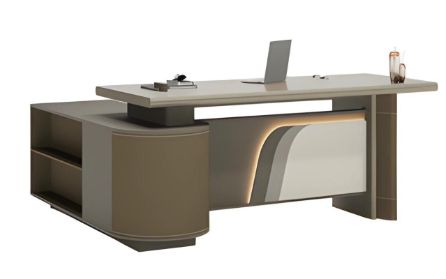 Modern brown and beige table with LED lighting for office and home office