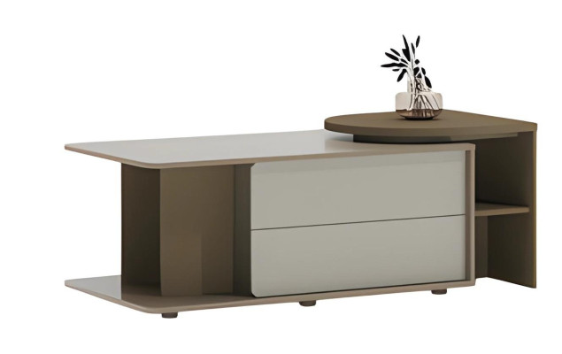 Modern beige and brown coffee table with drawers