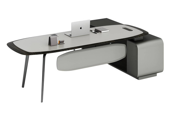 Modern black and gray table with elegant design and storage space