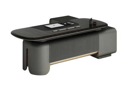 Modern desk with elegant design and black surface, lighting