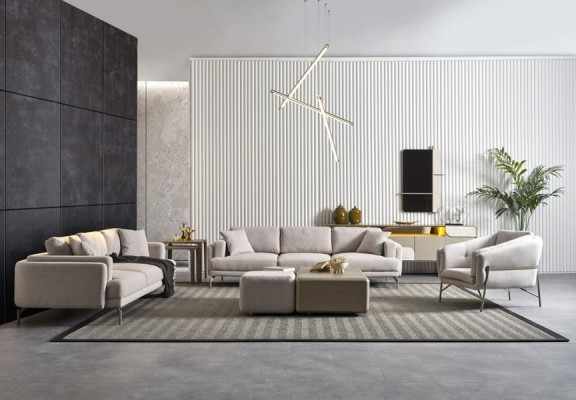 Modern beige sofa and tables