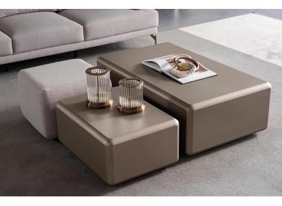 Modern and universal coffee table and pouf set in beige