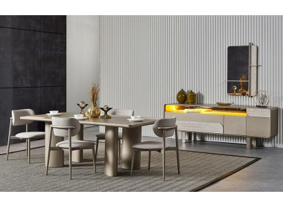 Elegant beige wooden dining set with chairs and console