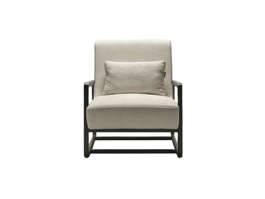 Modern beige fabric armchair with wooden frame