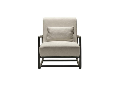 Modern beige fabric armchair with wooden frame