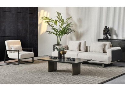 Elegant wooden sofa, 3-seater and armchair