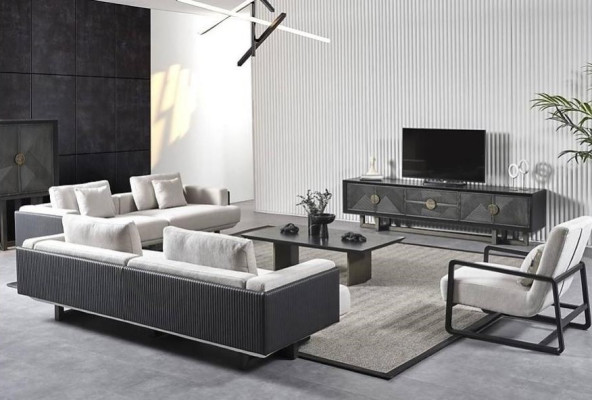Modern living room sofa with armchairs