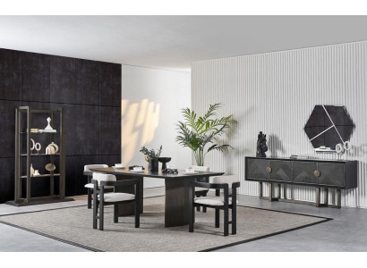 Elegant wooden dining table with 4 chairs and console