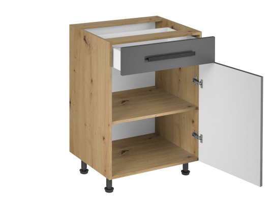 Mobile kitchen with drawer and internal shelves