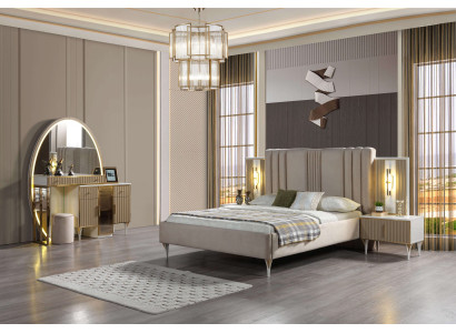 Modern bed with three nightstands