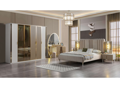 Modern bed set with 6 pieces including nightstand